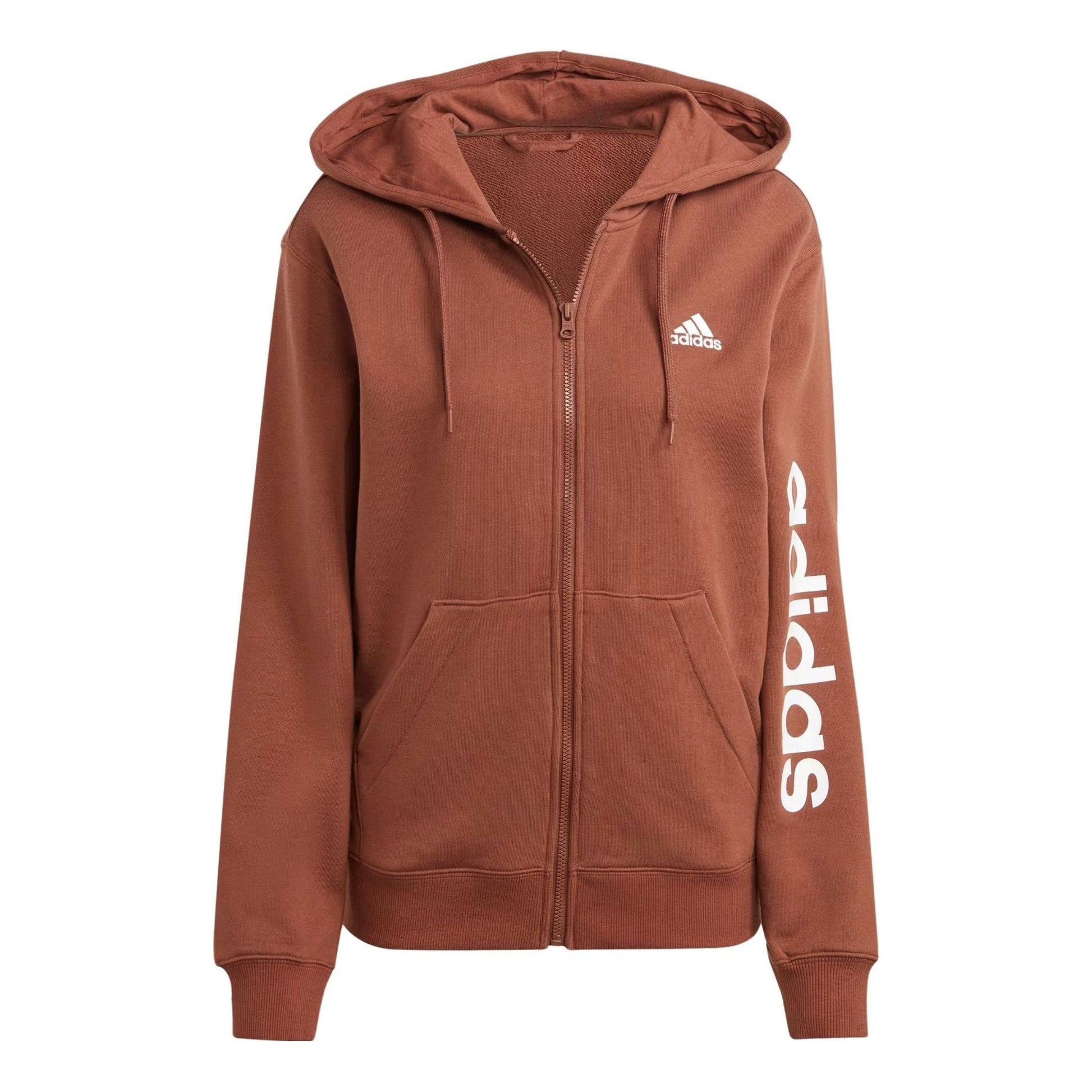 (WMNS) adidas Linear Full-Zip French Terry Hoodie 'Brown' IL3366