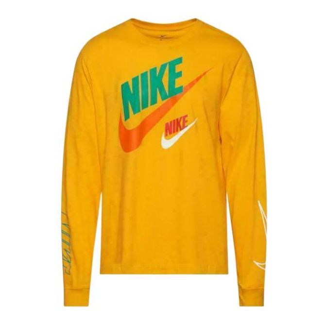 Men's Nike Logo Printing Round Neck Long Sleeves Gold Color T-Shirt CU1385-909