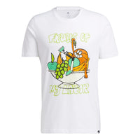 Men's adidas Cartoon Printing Alphabet Pattern Round Neck Short Sleeve White T-Shirt GS7213