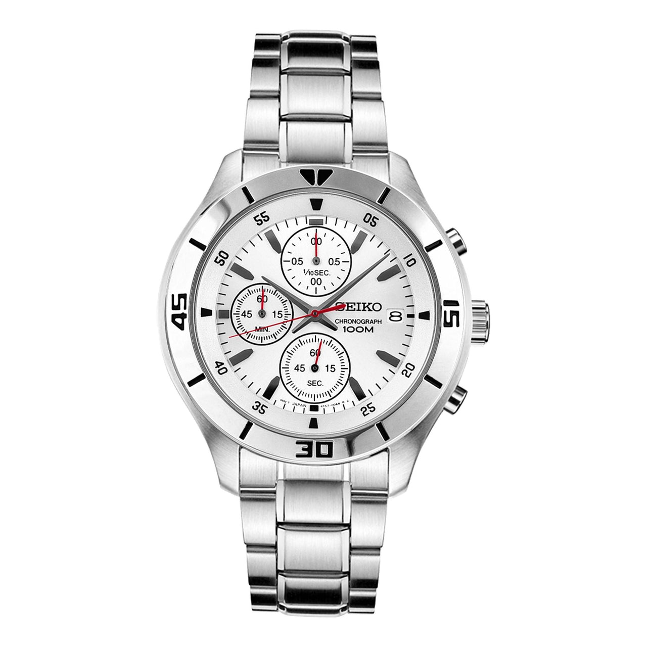 Men's SEIKO Three Eyes 100 Meter Waterproof Business Casual Fashion White Dial Steel Strip Quartz Watch SKS397P1