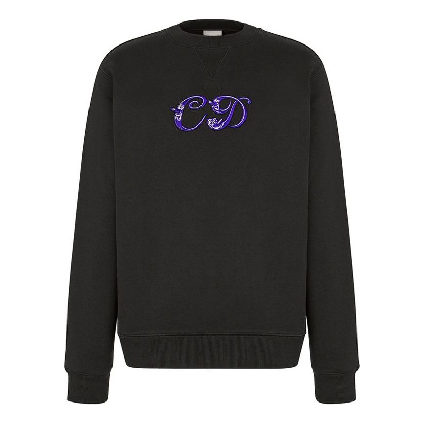 Men's DIOR x KENNY SCHARF Crossover SS21 Alphabet Embroidered Round Neck Pullover Autumn Black 193J687-A0531-985