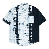 Men's FILA FUSION Alphabet Printing Contrasting Colors Tie Dye Casual Short Sleeve Shirt Black T11M131402F-BK