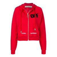 (WMNS) Off-White Micro Mark Hooded Casual Zipper Hoodie Jacket Loose Fit Red OWBB018E170030012010