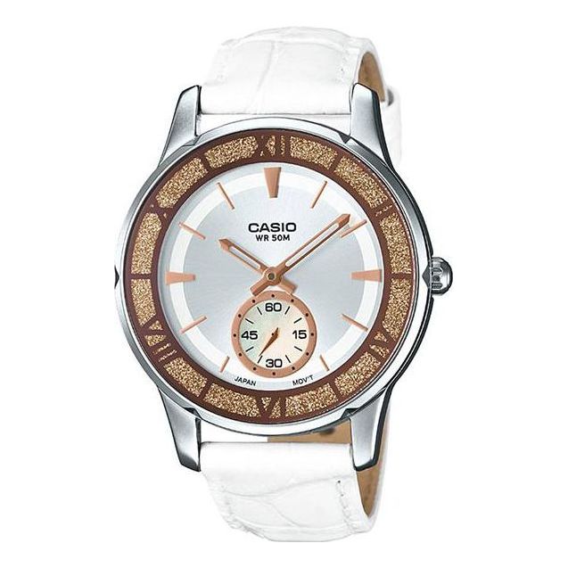 CASIO Waterproof White Leather Strap Analog LTP-E135L-7A