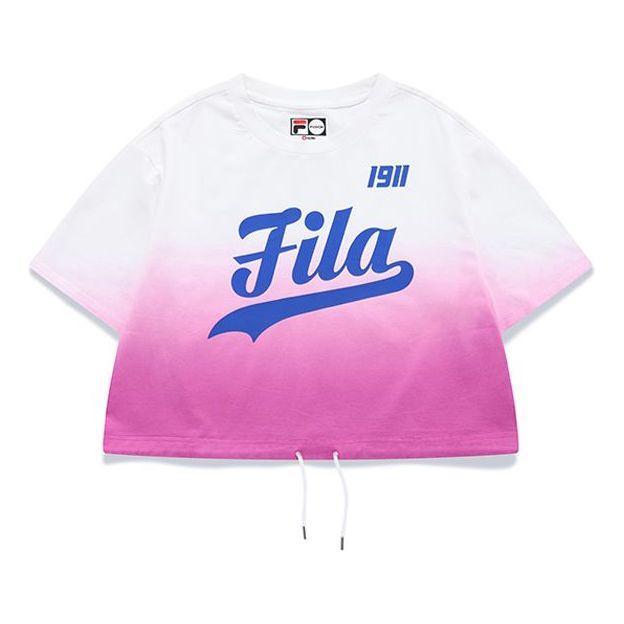 FILA FUSION Gradient Sports Printing Loose Short Sleeve Light Lilac Purple T-Shirt T11W122106F-PC