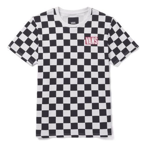 Vans Logo Grid Printing Colorblock Short Sleeve Couple Style Black VN0A4MLUJ0Z