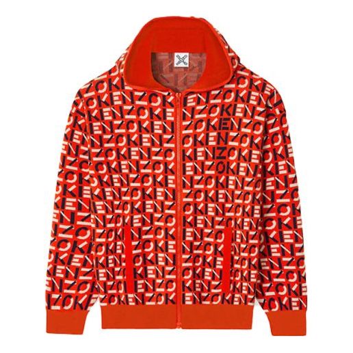 Men's KENZO SS21 Alphabet Full Print Zipper Hooded Jacket Red FB55BL5873SC-16