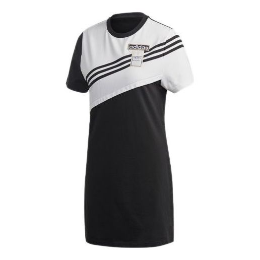(WMNS) adidas originals Adibreak Colorblock Sports Round Neck Short Sleeve Black Dress GJ6562