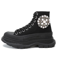 (WMNS) Alexander McQueen Pearl Tread Slick Canvas Boots 'Black' 652280W4L3K1081