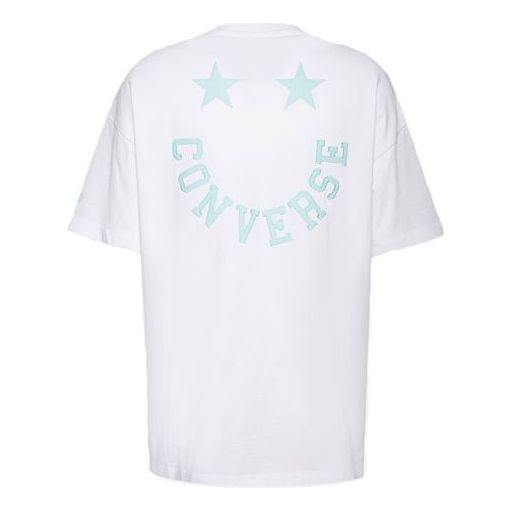 Converse Back Alphabet Smiling Face Printing Short Sleeve Couple Style White 10020739-102
