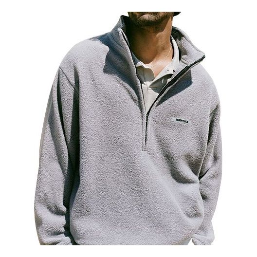 FOG Essentials SS20 graphic Logo High Collar Plush Half Zipper Long Sleeves Gray FOG-SS20-109