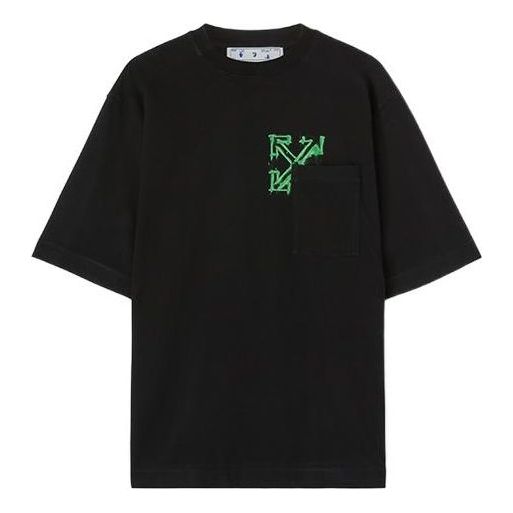 Men's Off-White SS22 Arrow Spray Painting Short Sleeve Loose Fit Black T-Shirt OMAA126S22JER0051070