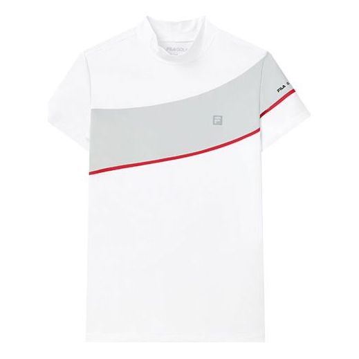 (WMNS) FILA Colorblock Stand Collar Pullover Short Sleeve White A11W135115F-WT