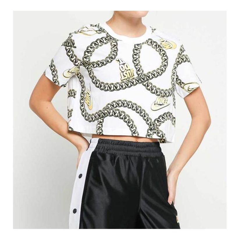 (WMNS) Nike Large Gold Printing Short Sleeve White CI9356-100