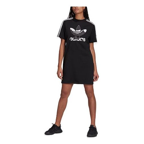 (WMNS) adidas originals Logo Printing Round-neck Short Sleeve Dress Black H20487