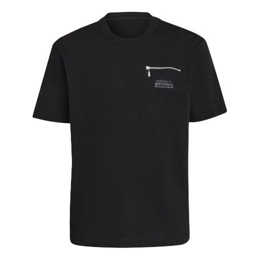 adidas originals Logo Alphabet Zipper Printing Loose Short Sleeve Black H36247