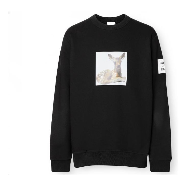 Men's Burberry Deer Printing Round Neck Black 80136001