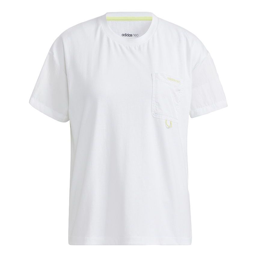 (WMNS) adidas neo July Tee 4 Chest Pocket Sports Round Neck Short Sleeve White H16269