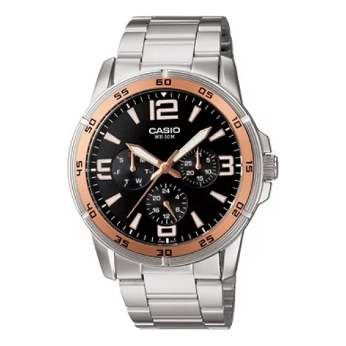 Men's CASIO Dress Stainless Steel Case Black Dial Quartz Movement 50m Waterproof Watch Analog Mens MTP-1299D-1AV