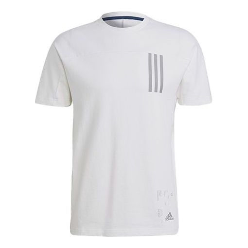 adidas Th Tee Dry Silo Reflective Stripe Knit Sports Short Sleeve White GU1761