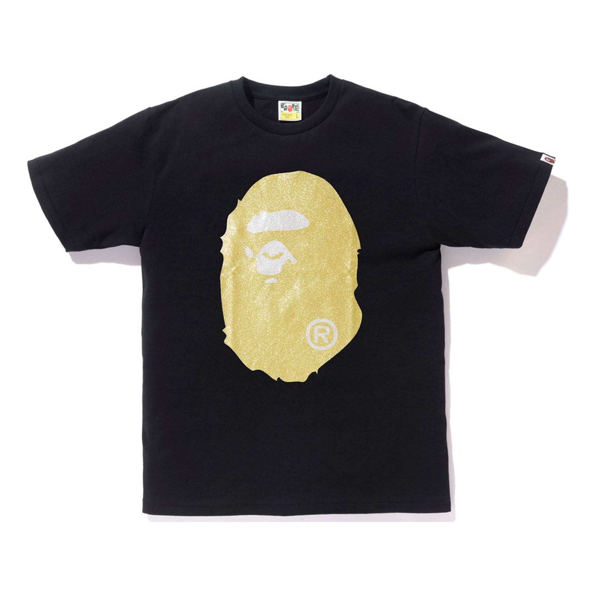 BAPE Glitter Big Ape Head Tee Black/Gold Pink Short Sleeve Unisex Black T-Shirt BAPE-SS18-058