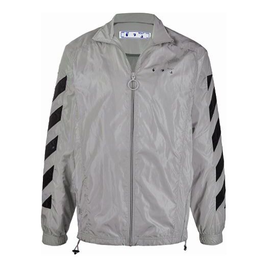 Off-White SS21 Logo Printing Zipper Stripe Sports Jacket Gray OMBD022R21FAB0010610