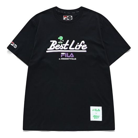 FILA FUSION x Jeremyville Crossover Pattern Printing Round Neck Short Sleeve Unisex Black T11U139104A-BK