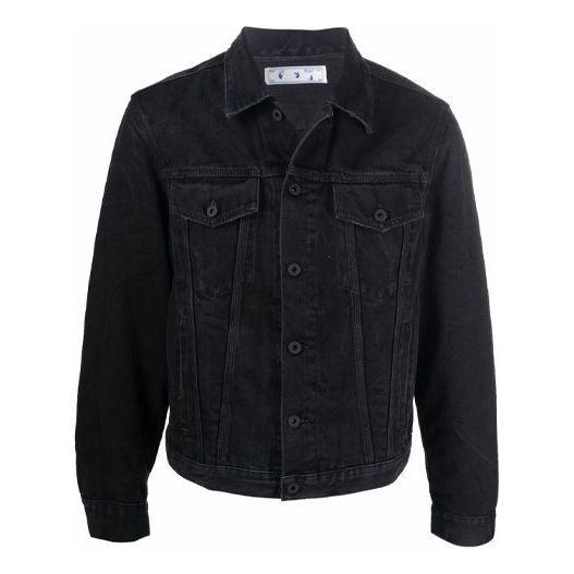 Off-White FW21 Casual lapel Denim Jacket Loose Fit Black OMYE054F21DEN0031209