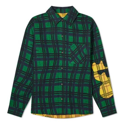 Off-White Flannel melts Printing Long-sleeved Shirt Men Green OMGA110S20H480314460