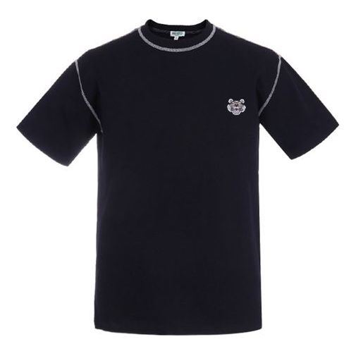Men's KENZO Tiger Head Embroidered Pattern Round Neck Short Sleeve Navy Blue FA5-5TS081-4BD-77B