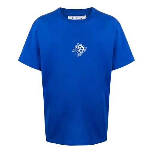 Men's Off-White Logo Printing Blue T-Shirt OMAA038F20FAB0054501