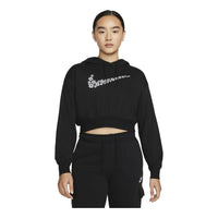 (WMNS) Nike Sportswear Logo Embroidered Loose Fleece Hoodie Black DO7257-010