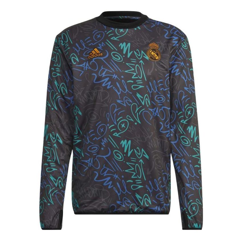 adidas Casual Geometry Pattern Printing Round Neck Pullover Long Sleeves Black H59009