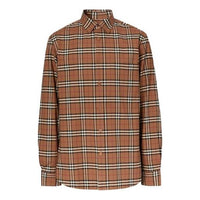 Men's Burberry Plaid Elastic Cotton Shirt Brown 80386691