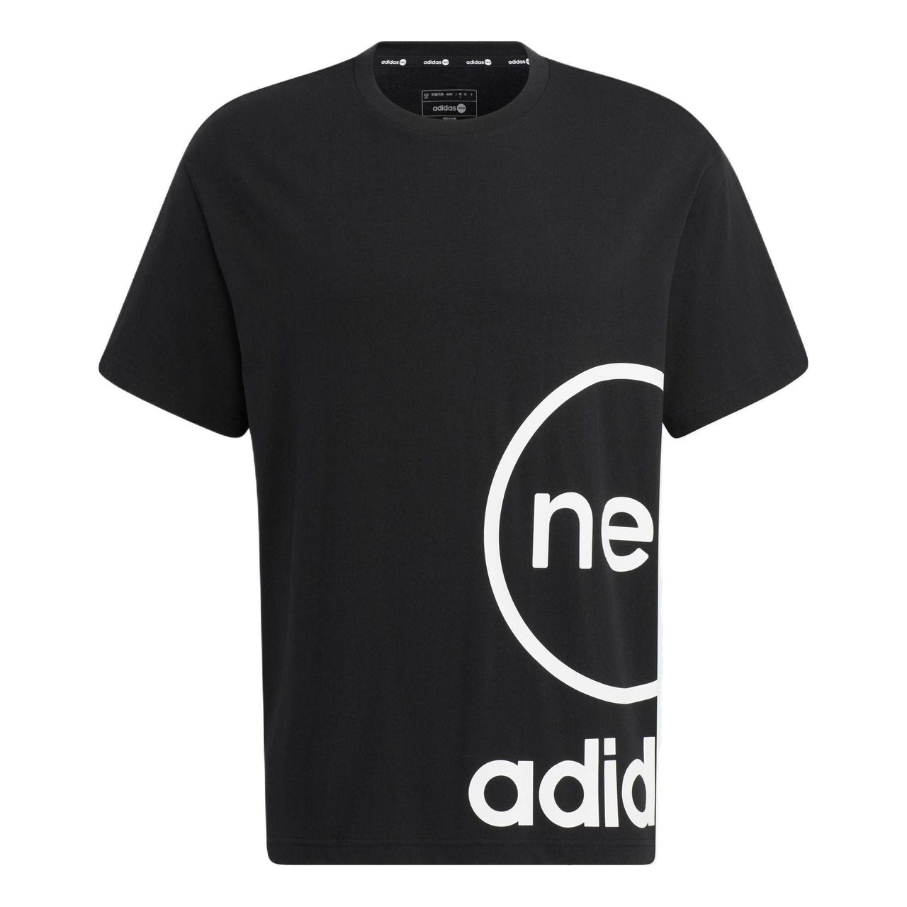 adidas neo U Esnt Tee1 Large Logo Printing Round Neck Pullover Short Sleeve Black T-Shirt HN8744