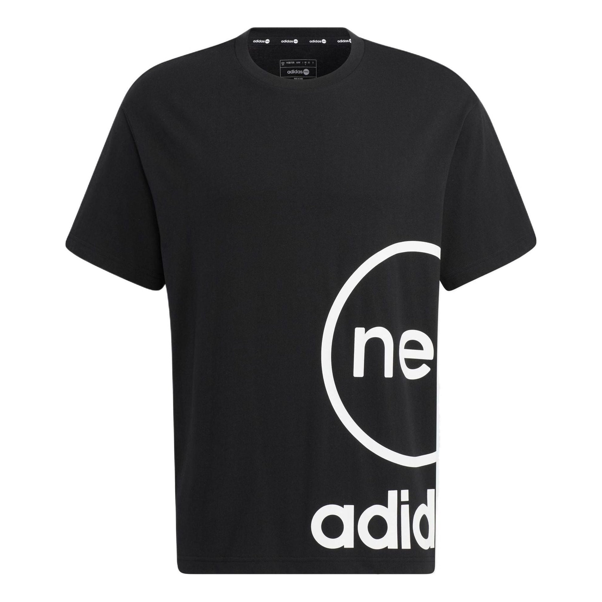 adidas neo U Esnt Tee1 Large Logo Printing Round Neck Pullover Short Sleeve Black T-Shirt HN8744
