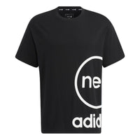 adidas neo U Esnt Tee1 Large Logo Printing Round Neck Pullover Short Sleeve Black T-Shirt HN8744
