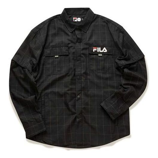 FILA FUSION Breathable Plaid Long Sleeves Shirt Black T11M023402F-BK