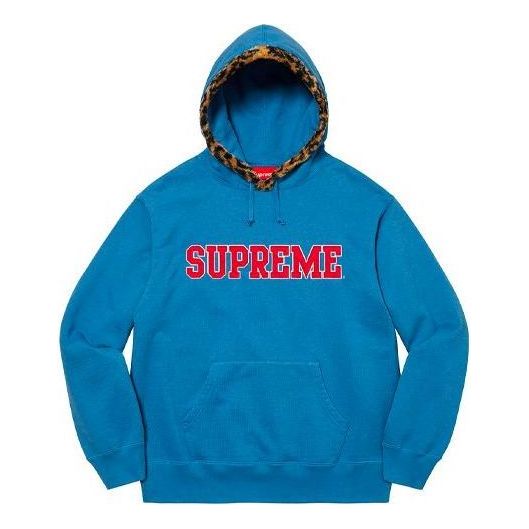 Supreme Leopard Trim Hooded Sweatshirt 'Blue Red' SUP-FW21-331