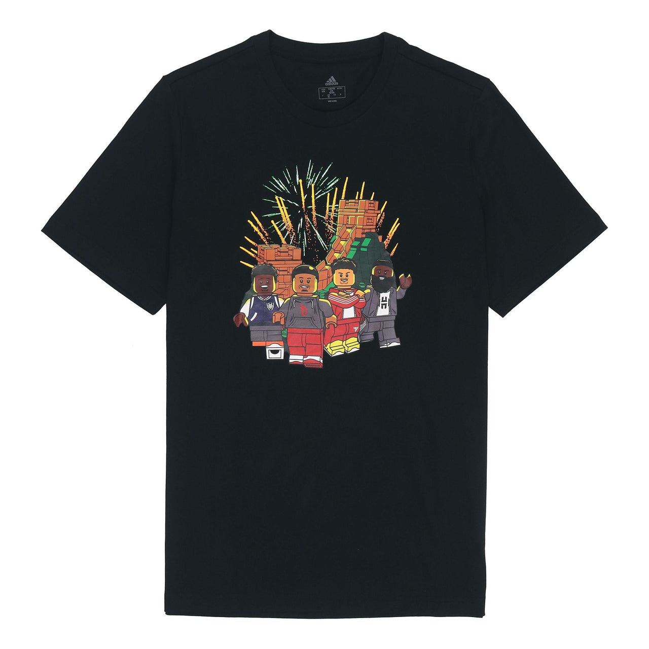 Men's adidas x LEGO Crossover Cartoon Character Great Wall Pattern Printing Round Neck Casual Short Sleeve Black T-Shirt HE0864