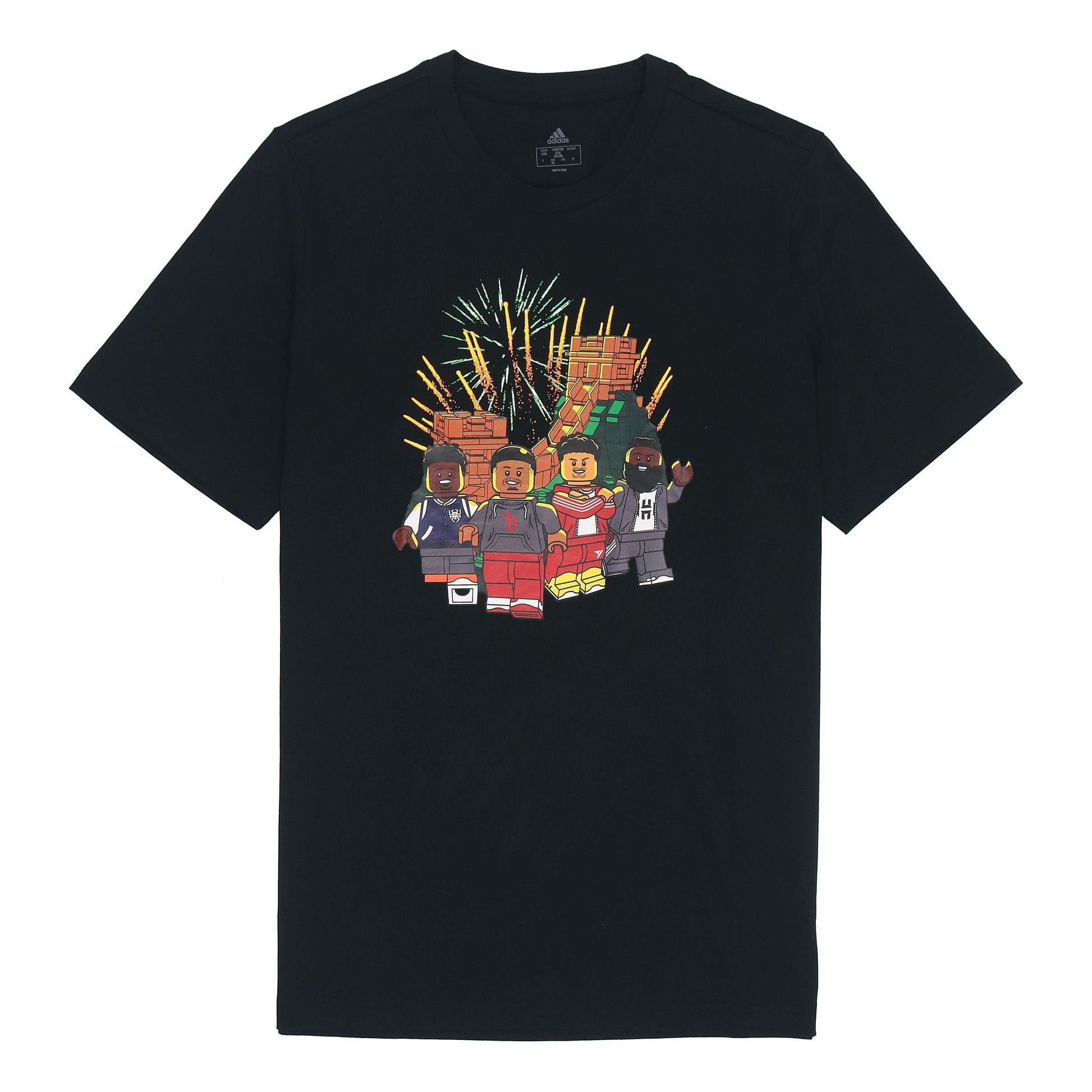 Men's adidas x LEGO Crossover Cartoon Character Great Wall Pattern Printing Round Neck Casual Short Sleeve Black T-Shirt HE0864