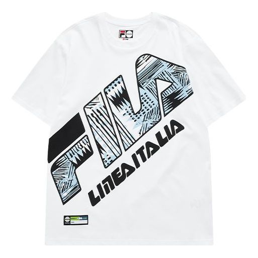 Men's FILA FUSION Contrasting Colors Large Logo Printing Sports Round Neck Short Sleeve White T11M125106F-WT