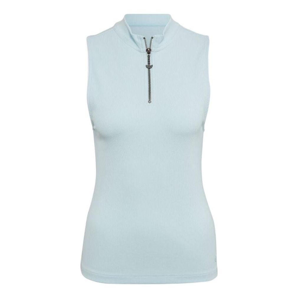 adidas Solid Color Cardigan Stand Collar Slim Fit Sports Blue Vest HN3666