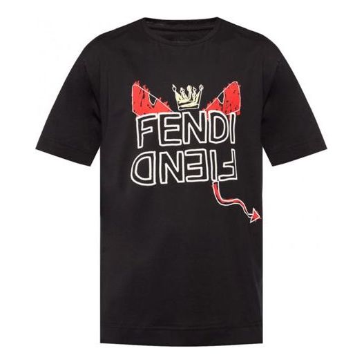 Men's FENDI Small Logo Short Sleeve Black FY0936A6ZOF0QA1