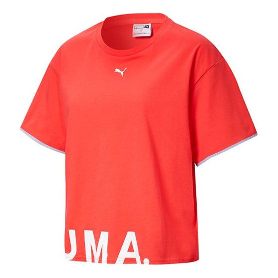 (WMNS) PUMA Logo Printing Round-neck Orange/Red 579140-13