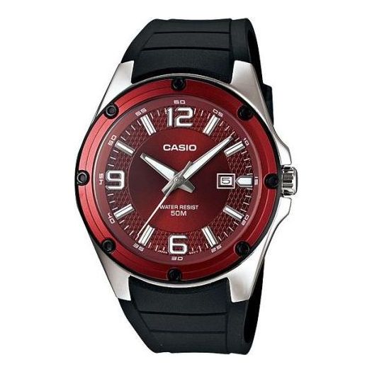 Men's CASIO quartz Black Strap Watch Mens Red Analog MTP-1346-5AV