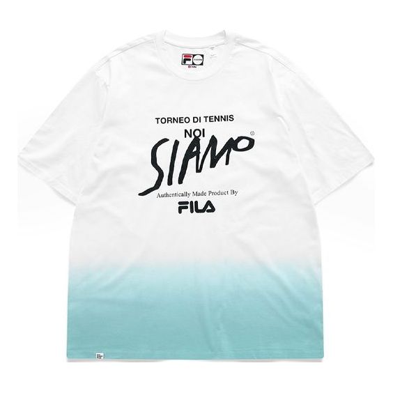 FILA FUSION Gradient Printing Alphabet Loose Knit Short Sleeve Blue T11M121113F-WT