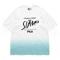 FILA FUSION Gradient Printing Alphabet Loose Knit Short Sleeve Blue T11M121113F-WT