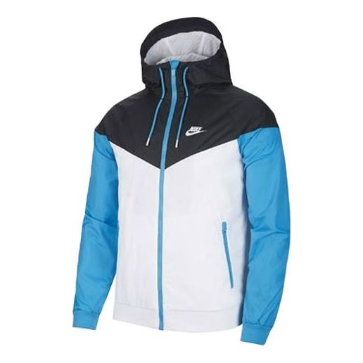 Men's Nike Contrast Color Stitching Sports Hooded Logo Jacket Autumn Blue AT5271-105
