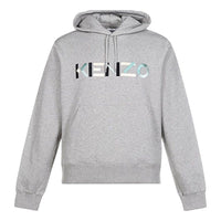 Men's KENZO FW20 Alphabet Logo Embroidered Cotton Hooded Long Sleeves Pearl Gray FA65SW3044MO-94